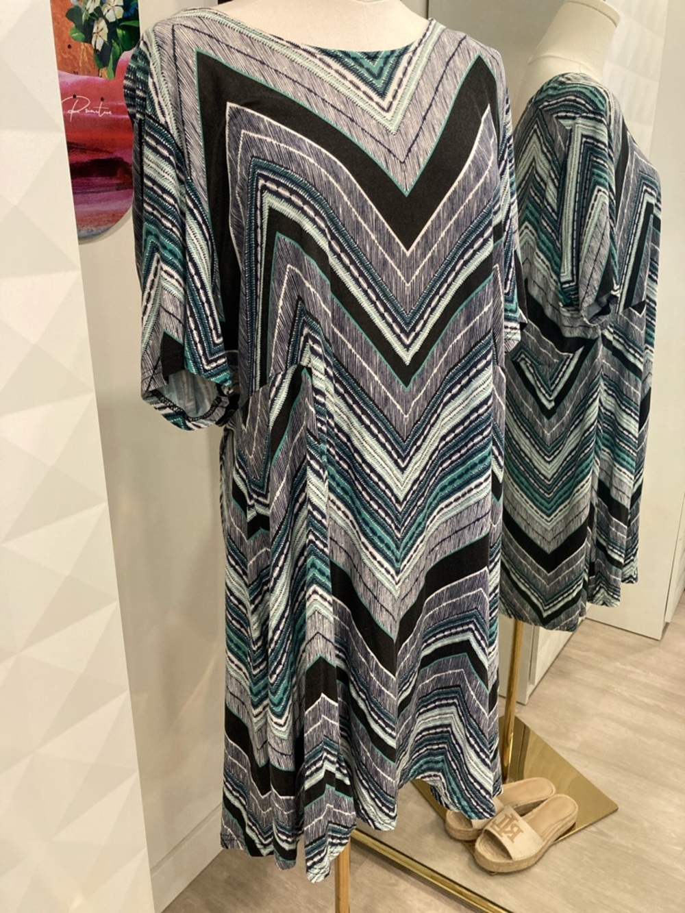 Women’s Chevron Print Swing Dress in Teal and Black